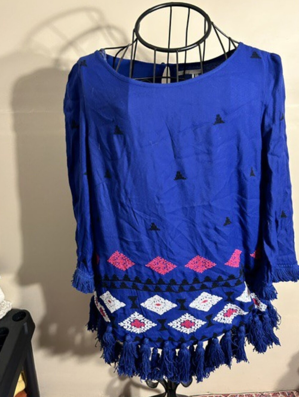 boho blue dress festival size 14 dress pretty womens  fringe fun